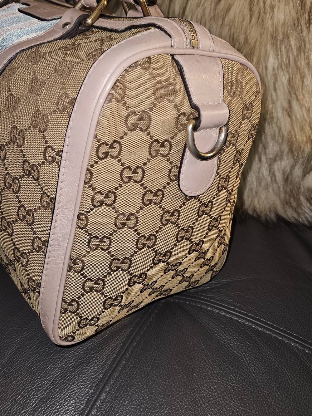 Gucci Beige GG Canvas Boston with Pink Trim and Striped Center - Picture 3 of 13
